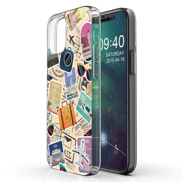 Travel Sticker Print Slim Cover For Apple iPhone  (16,15,14,13,12, SE, Pro, Max, Plus), Print in USA