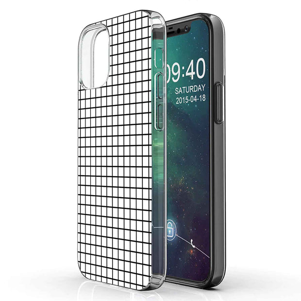 Blk White Grid Print Slim Cover For Apple iPhone  (16,15,14,13,12, SE, Pro, Max, Plus), Print in USA