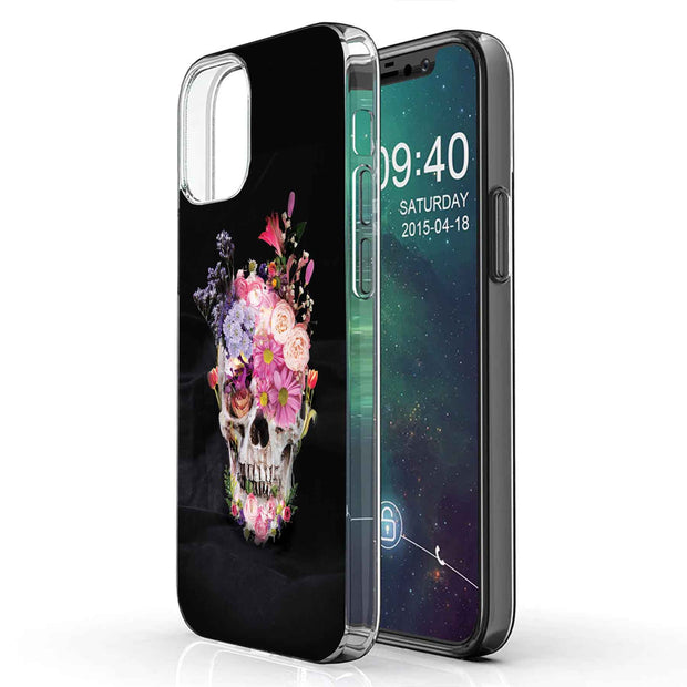 Flower Skull Print Slim Cover For Apple iPhone  (16,15,14,13,12, SE, Pro, Max, Plus), Print in USA