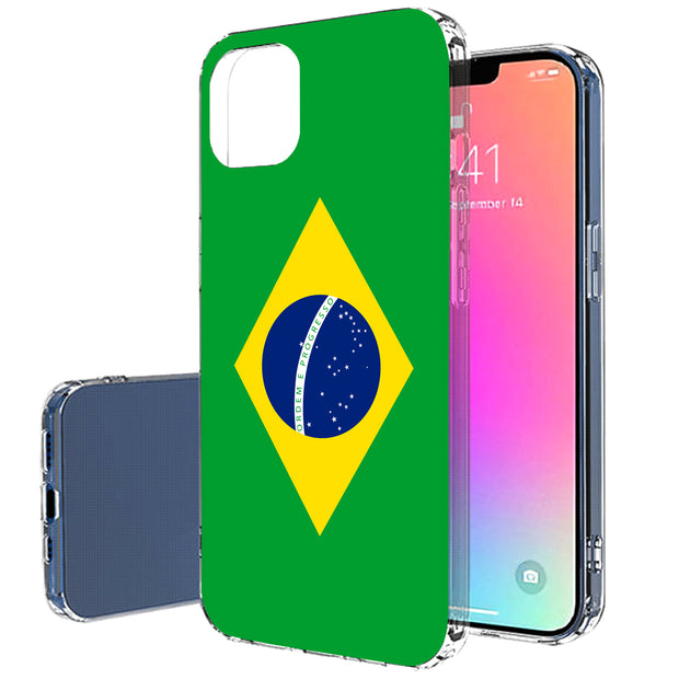 Flag Brazil Print Slim Cover For Apple iPhone  (16,15,14,13,12, SE, Pro, Max, Plus), Print in USA