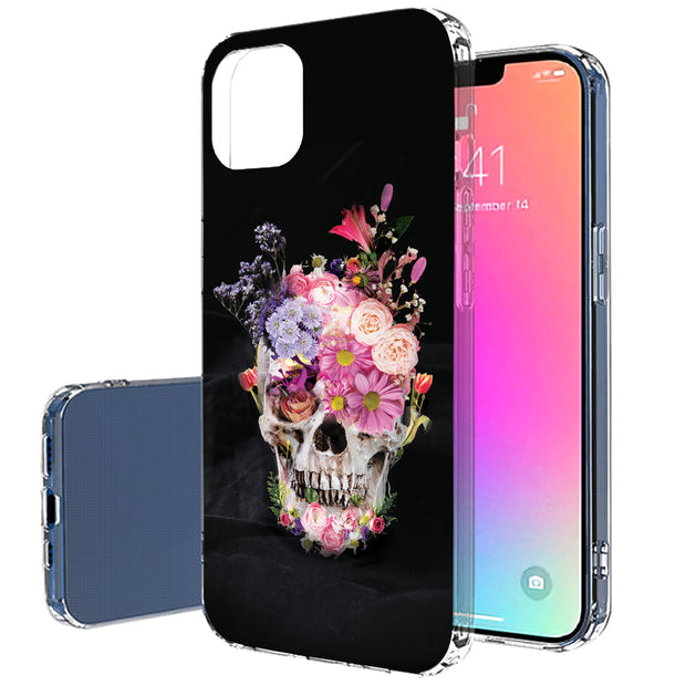 Flower Skull Print Slim Cover For Apple iPhone  (16,15,14,13,12, SE, Pro, Max, Plus), Print in USA