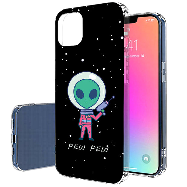 Pew Pew Alien Print Slim Cover For Apple iPhone  (16,15,14,13,12, SE, Pro, Max, Plus), Print in USA