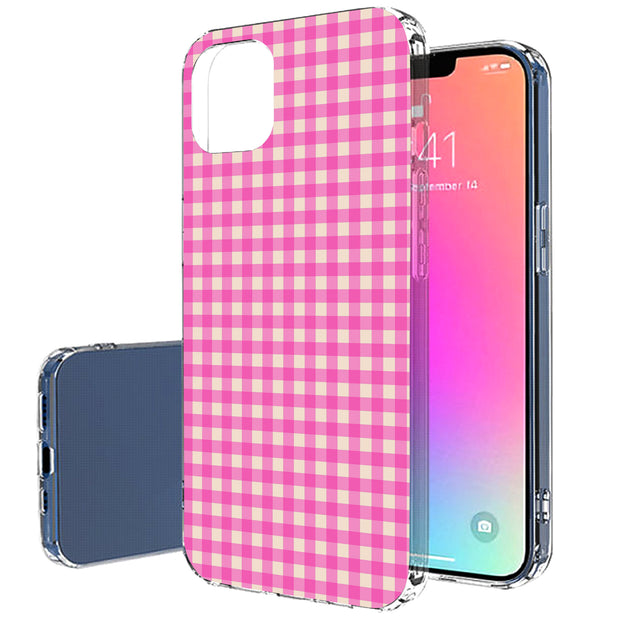 Pink Gingham Print Slim Cover For Apple iPhone  (16,15,14,13,12, SE, Pro, Max, Plus), Print in USA