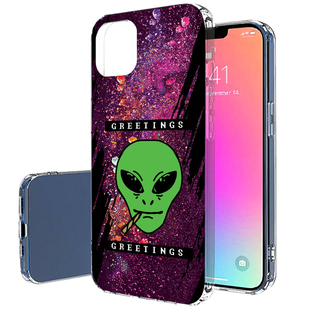 Alien Weed Print Slim Cover For Apple iPhone  (16,15,14,13,12, SE, Pro, Max, Plus), Print in USA