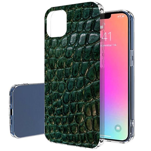 Green Alligator Print Slim Cover For Apple iPhone  (16,15,14,13,12, SE, Pro, Max, Plus), Print in USA