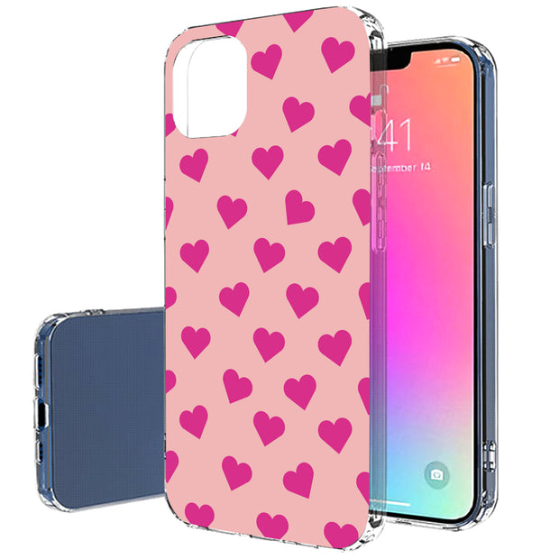 Cute Pink Love Print Slim Cover For Apple iPhone  (16,15,14,13,12, SE, Pro, Max, Plus), Print in USA