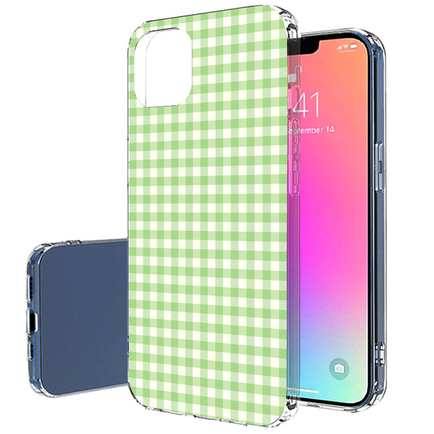 Pale Green Grid Print Slim Cover For Apple iPhone  (16,15,14,13,12, SE, Pro, Max, Plus), Print in USA