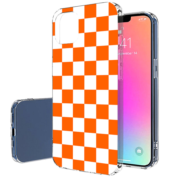 Orange Checker Print Slim Cover For Apple iPhone  (16,15,14,13,12, SE, Pro, Max, Plus), Print in USA