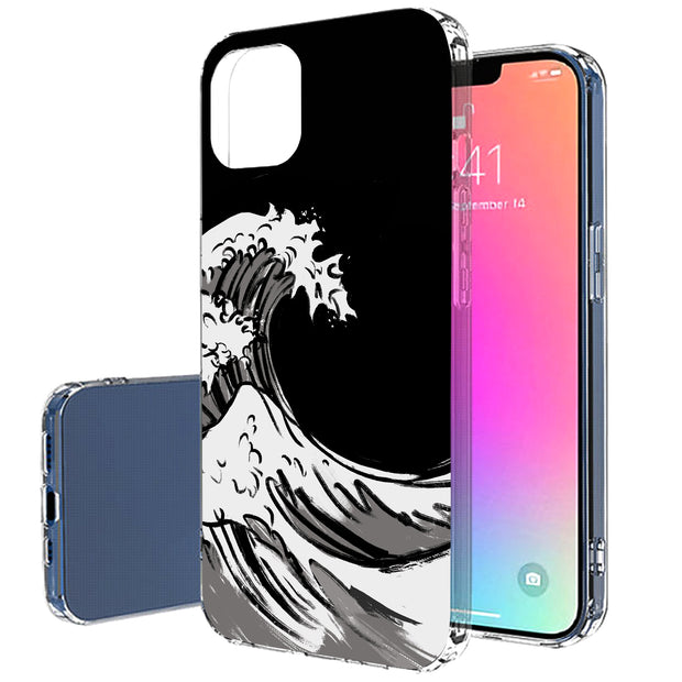 Japanese Waves Print Slim Cover For Apple iPhone  (16,15,14,13,12, SE, Pro, Max, Plus), Print in USA