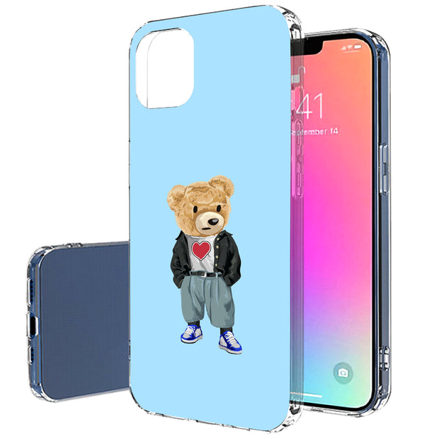 Teddy Heart Print Slim Cover For Apple iPhone  (16,15,14,13,12, SE, Pro, Max, Plus), Print in USA