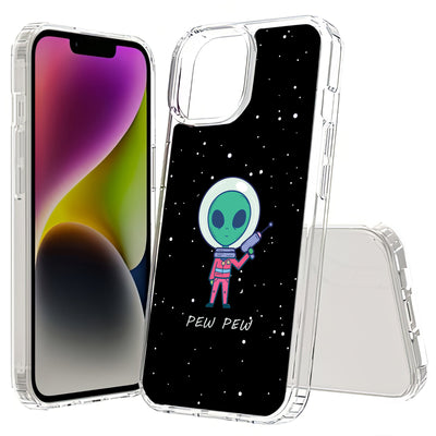 Pew Pew Alien Print Slim Cover For Apple iPhone  (16,15,14,13,12, SE, Pro, Max, Plus), Print in USA