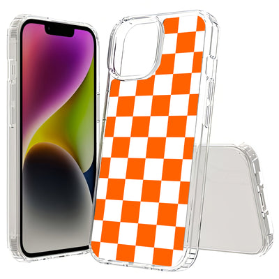 Orange Checker Print Slim Cover For Apple iPhone  (16,15,14,13,12, SE, Pro, Max, Plus), Print in USA