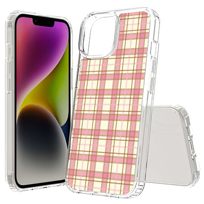 Pink Plaid Line Print Slim Cover For Apple iPhone  (16,15,14,13,12, SE, Pro, Max, Plus), Print in USA