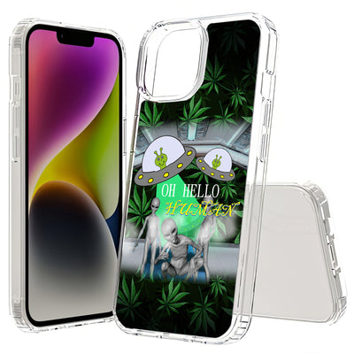 Marijuana Alien Print Slim Cover For Apple iPhone  (16,15,14,13,12, SE, Pro, Max, Plus), Print in USA