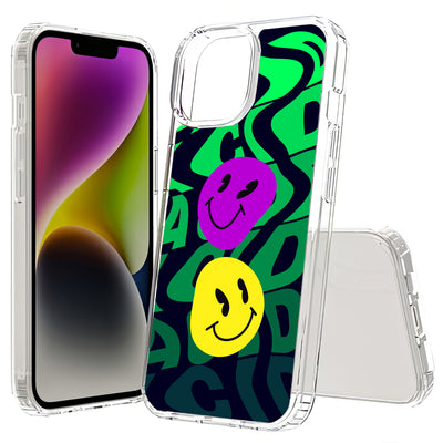 Acid Smile Face Print Slim Cover For Apple iPhone  (16,15,14,13,12, SE, Pro, Max, Plus), Print in USA