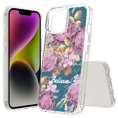 Believe Flowers Print Slim Cover For Apple iPhone  (16,15,14,13,12, SE, Pro, Max, Plus), Print in USA