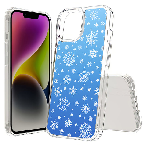 Blue Snowflakes Print Slim Cover For Apple iPhone  (16,15,14,13,12, SE, Pro, Max, Plus), Print in USA