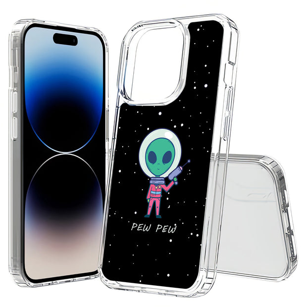 Pew Pew Alien Print Slim Cover For Apple iPhone  (16,15,14,13,12, SE, Pro, Max, Plus), Print in USA