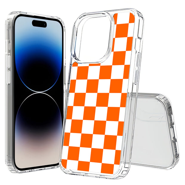 Orange Checker Print Slim Cover For Apple iPhone  (16,15,14,13,12, SE, Pro, Max, Plus), Print in USA