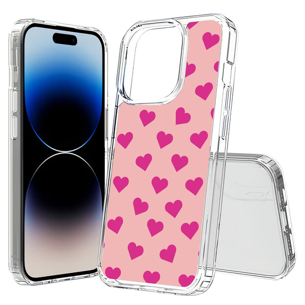 Cute Pink Love Print Slim Cover For Apple iPhone  (16,15,14,13,12, SE, Pro, Max, Plus), Print in USA