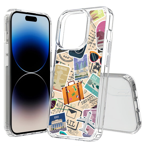 Travel Sticker Print Slim Cover For Apple iPhone  (16,15,14,13,12, SE, Pro, Max, Plus), Print in USA