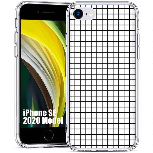 Blk White Grid Print Slim Cover For Apple iPhone  (16,15,14,13,12, SE, Pro, Max, Plus), Print in USA