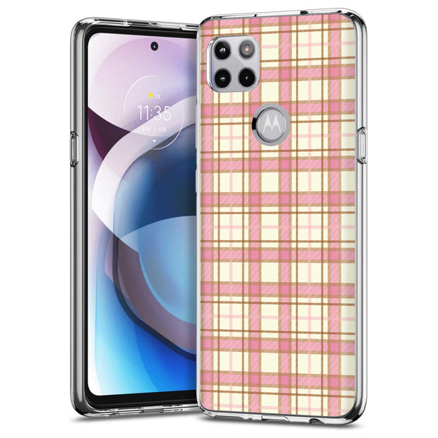 Pink Plaid Line Print Slim Cover For Motorola   (Edge,One 5G,Ace,UW,X40,30), Print in USA