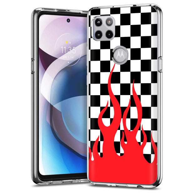 Checkers Flame Print Slim Cover For Motorola   (Edge,One 5G,Ace,UW,X40,30), Print in USA