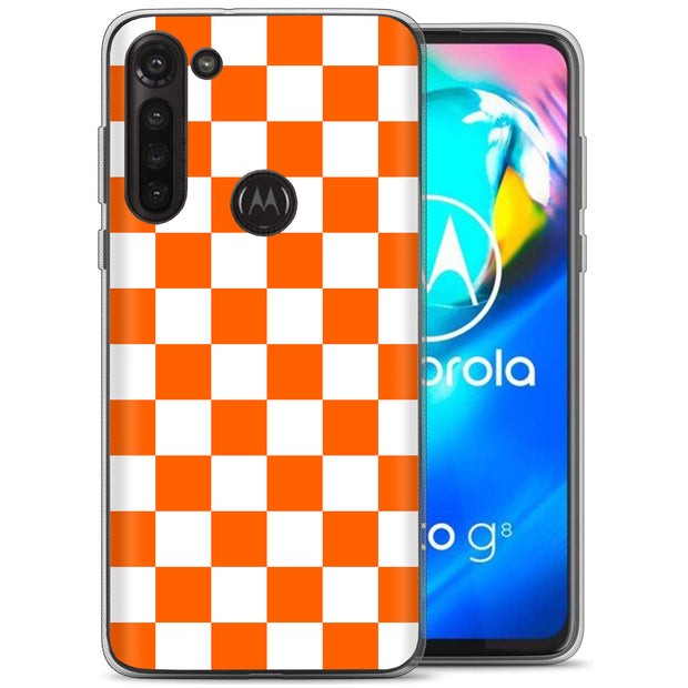 Orange Checker Print Slim Cover For Motorola Moto G (Power, Stylus, Play, 5G), Print in USA