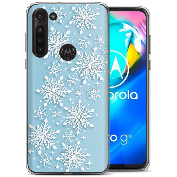 Snowflake Blue Print Slim Cover For Motorola Moto G (Power, Stylus, Play, 5G), Print in USA