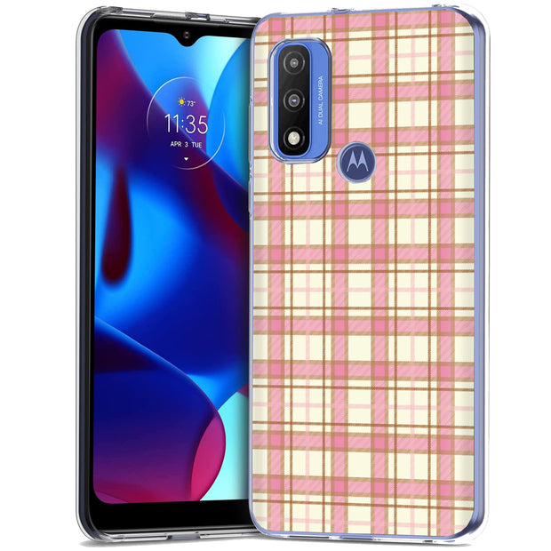 Pink Plaid Line Print Slim Cover For Motorola Moto G (Power, Stylus, Play, 5G), Print in USA