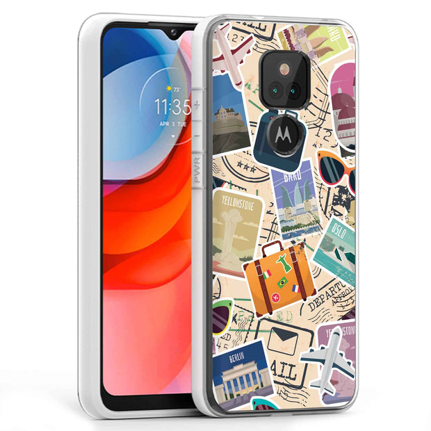 Travel Sticker Print Slim Cover For Motorola Moto G (Power, Stylus, Play, 5G), Print in USA