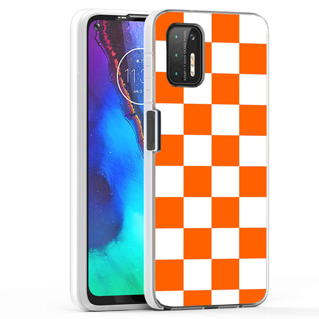 Orange Checker Print Slim Cover For Motorola Moto G (Power, Stylus, Play, 5G), Print in USA