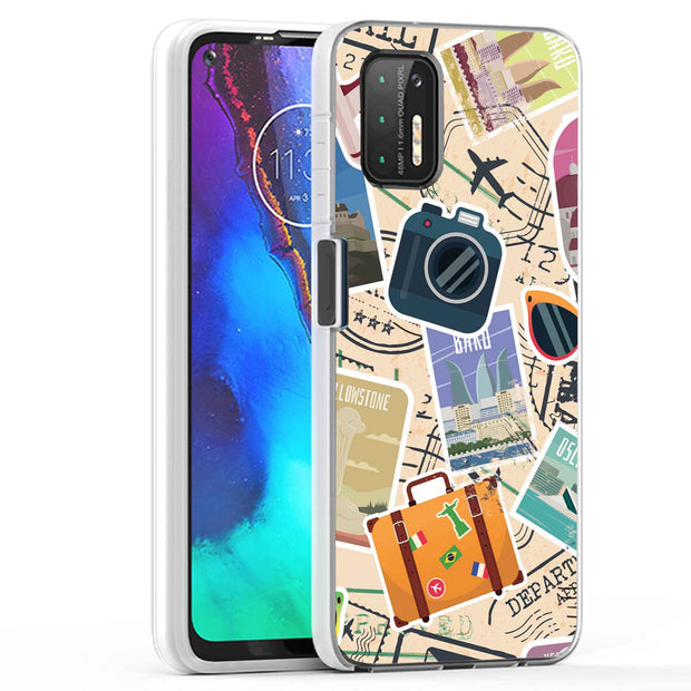 Travel Sticker Print Slim Cover For Motorola Moto G (Power, Stylus, Play, 5G), Print in USA