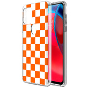 Orange Checker Print Slim Cover For Motorola Moto G (Power, Stylus, Play, 5G), Print in USA