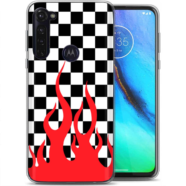 Checkers Flame Print Slim Cover For Motorola Moto G (Power, Stylus, Play, 5G), Print in USA