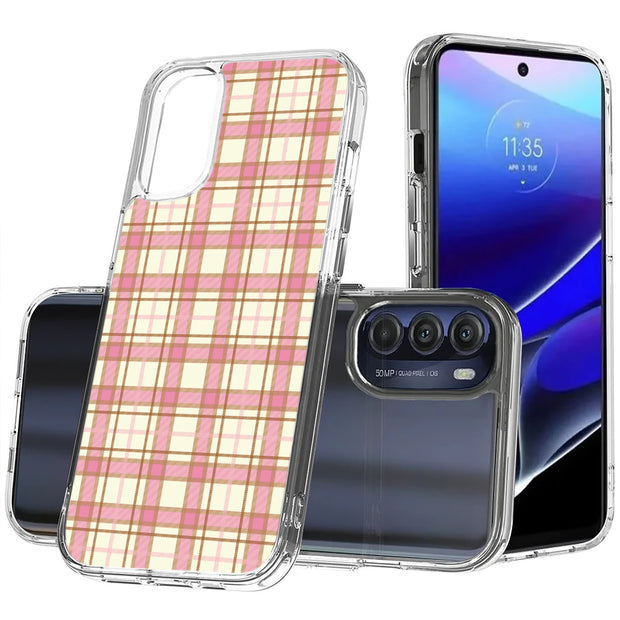 Pink Plaid Line Print Slim Cover For Motorola Moto G (Power, Stylus, Play, 5G), Print in USA