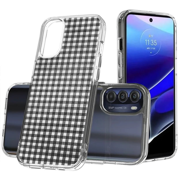 Black Plaid Print Slim Cover For Motorola Moto G (Power, Stylus, Play, 5G), Print in USA