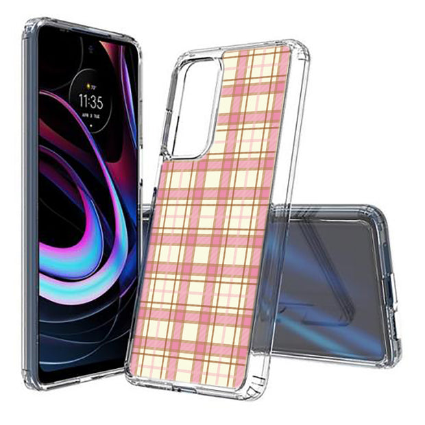 Pink Plaid Line Print Slim Cover For Motorola   (Edge,One 5G,Ace,UW,X40,30), Print in USA