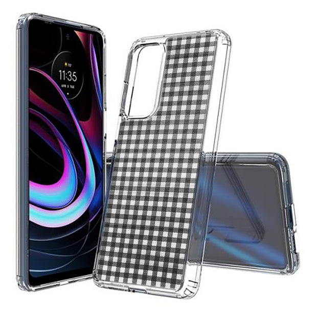 Black Plaid Print Slim Cover For Motorola   (Edge,One 5G,Ace,UW,X40,30), Print in USA
