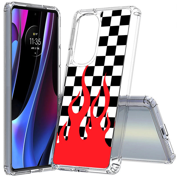 Checkers Flame Print Slim Cover For Motorola   (Edge,One 5G,Ace,UW,X40,30), Print in USA