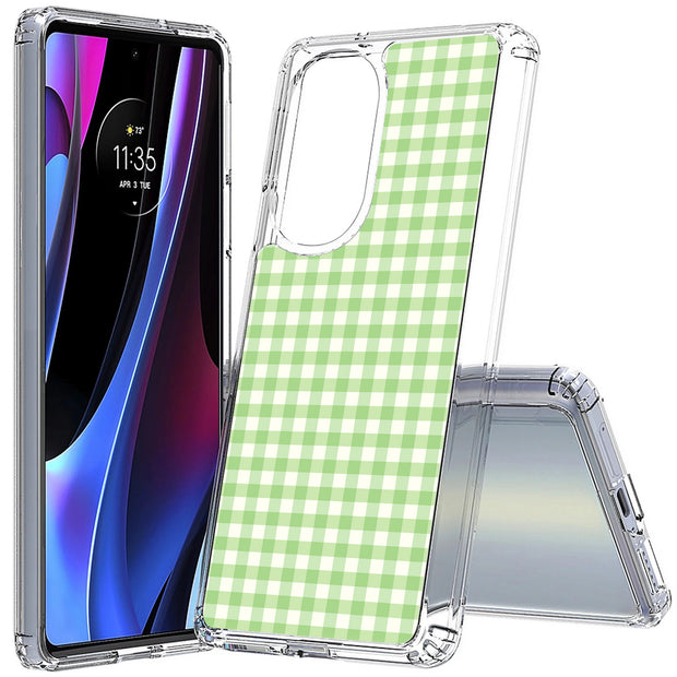 Pale Green Grid Print Slim Cover For Motorola   (Edge,One 5G,Ace,UW,X40,30), Print in USA