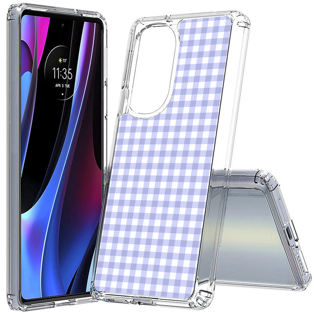 Blue Gingham Print Slim Cover For Motorola   (Edge,One 5G,Ace,UW,X40,30), Print in USA