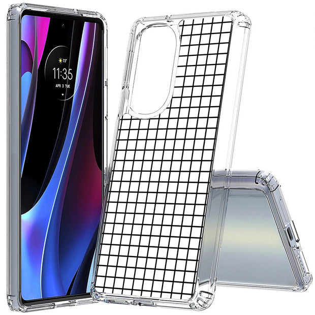 Blk White Grid Print Slim Cover For Motorola   (Edge,One 5G,Ace,UW,X40,30), Print in USA