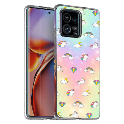 Rainbow Unicorn Print Slim Cover For Motorola   (Edge,One 5G,Ace,UW,X40,30), Print in USA