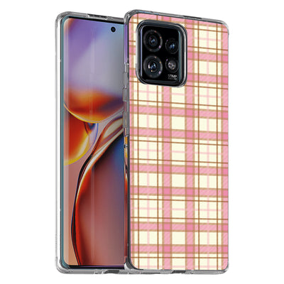 Pink Plaid Line Print Slim Cover For Motorola   (Edge,One 5G,Ace,UW,X40,30), Print in USA