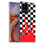 Checkers Flame Print Slim Cover For Motorola   (Edge,One 5G,Ace,UW,X40,30), Print in USA