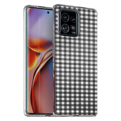 Black Plaid Print Slim Cover For Motorola   (Edge,One 5G,Ace,UW,X40,30), Print in USA