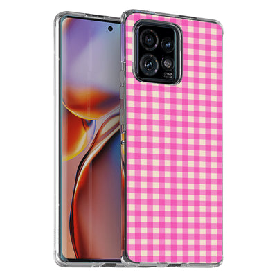 Pink Gingham Print Slim Cover For Motorola   (Edge,One 5G,Ace,UW,X40,30), Print in USA