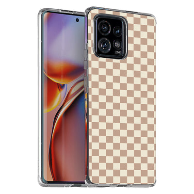 Beige Gingham Print Slim Cover For Motorola   (Edge,One 5G,Ace,UW,X40,30), Print in USA